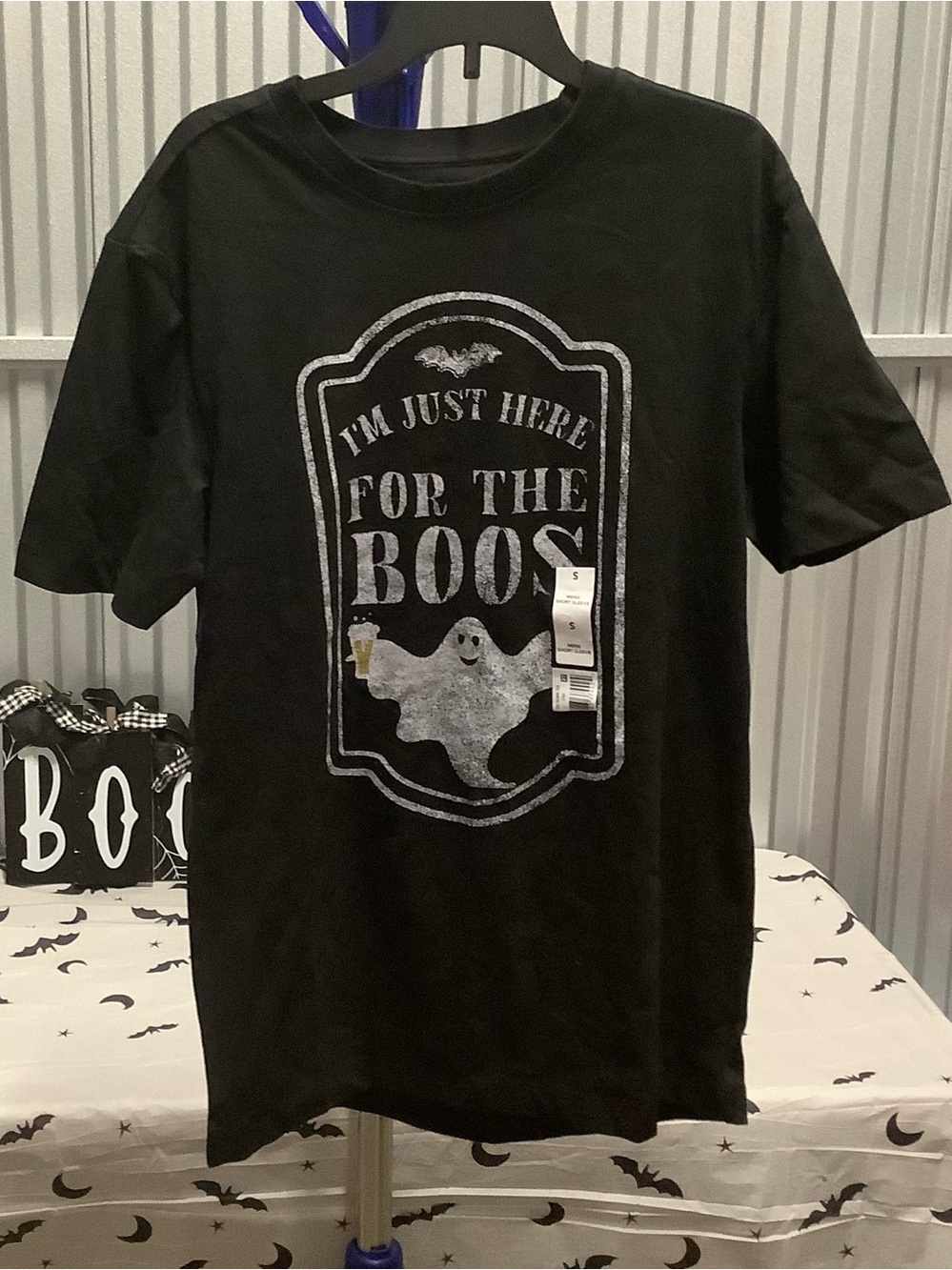 I'm Just Here for the Boos Black men’s Halloween T‑Shirt size small